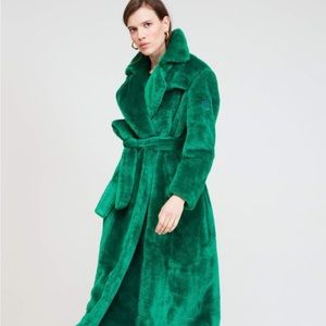 Green Faux long Trench Coat fluffy and soft